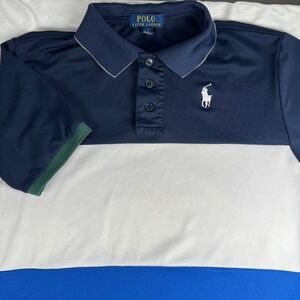 Polo Ralph Lauren Kids L 14-16 Polo Shirt Blue White Colorblock Short Sleeve